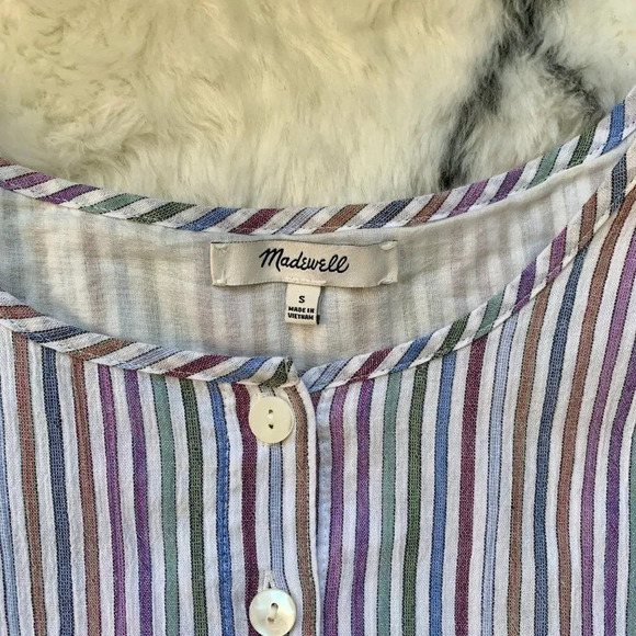 Striped Crewneck Button-Front Tiered Mini Dress - Picture 9 of 10